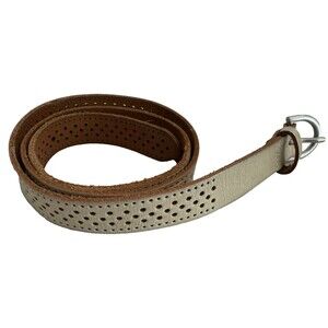 Target Genuine Leather Perforated Belt Women Size L Ivory With Silver Buckle 1"